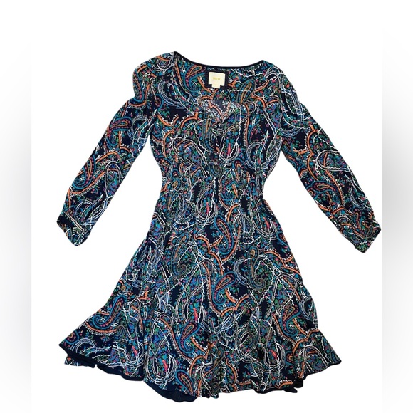 Anthropologie Dresses & Skirts - Anthropologie Navy Multicolor Paisley Long-Sleeve Dress